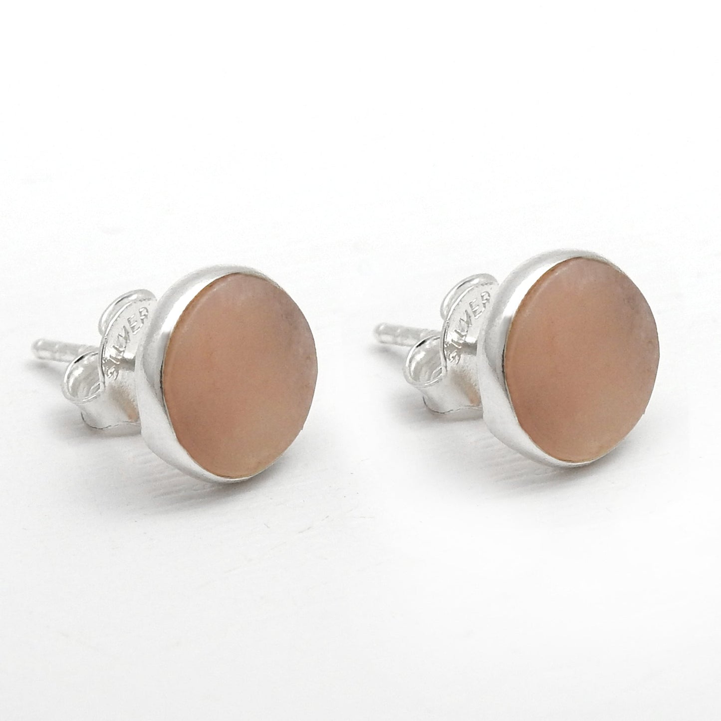 8mm Pink Opal Gemstone 925 Sterling Silver Stud Earrings Women Gift Jewelry