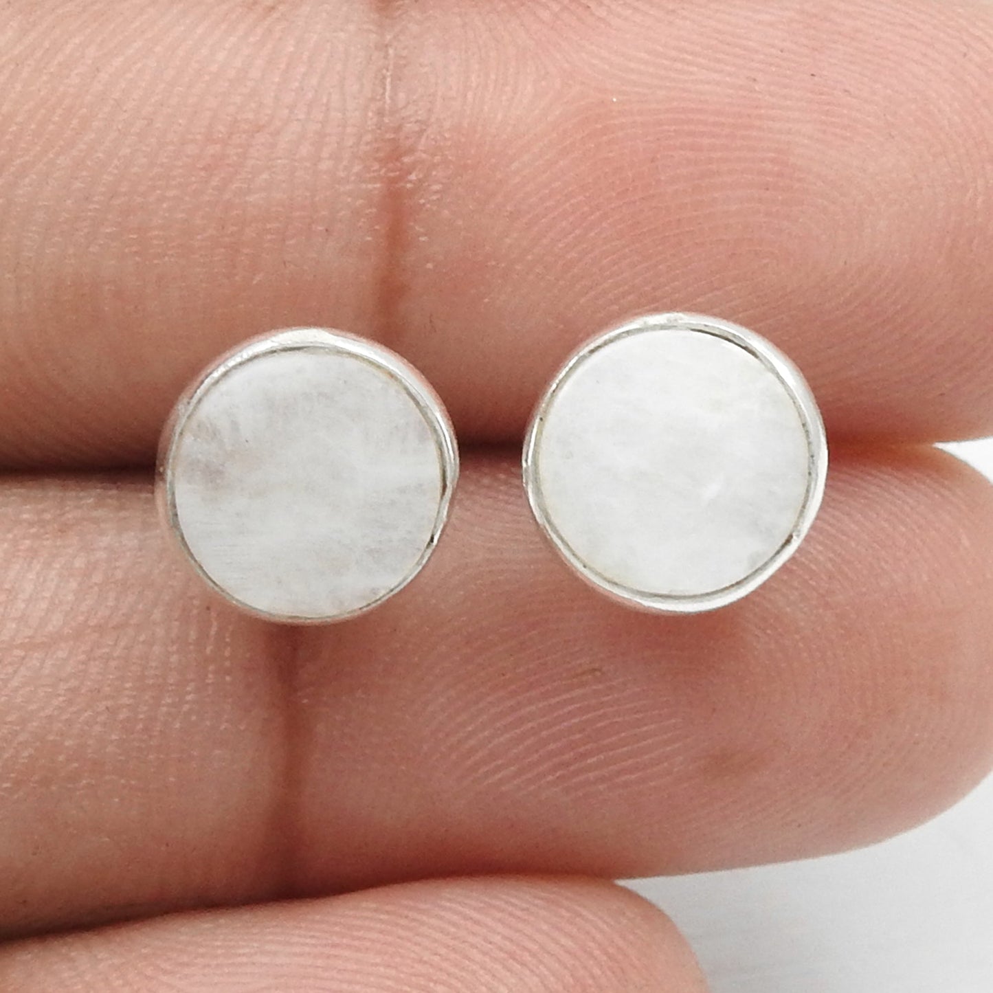 8mm Rainbow Moonstone 925 Sterling Silver Stud Earrings Handmade Jewelry