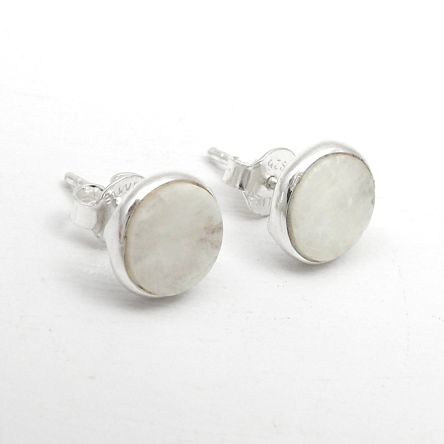 8mm Rainbow Moonstone 925 Sterling Silver Stud Earrings Handmade Jewelry