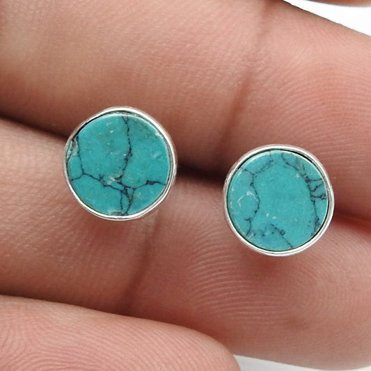 8mm Turquoise Gemstone 925 Sterling Silver Stud Earrings Gift Jewelry