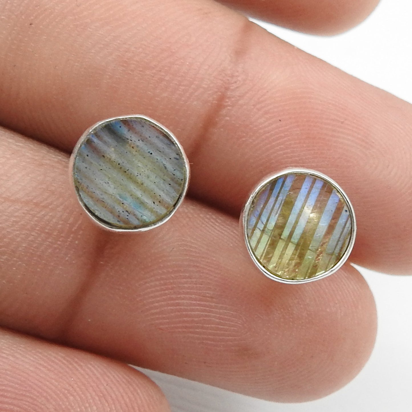 8mm Round Labradorite Gemstone 925 Sterling Silver Handmade Stud Earrings