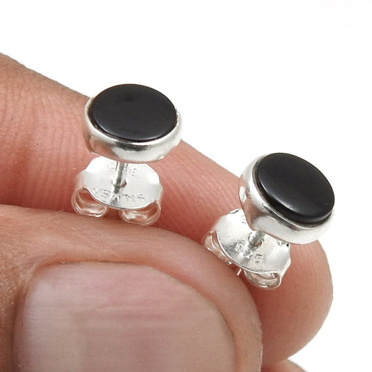 6mm Round Black Onyx Gemstone 925 Sterling Silver Stud Earrings Jewelry