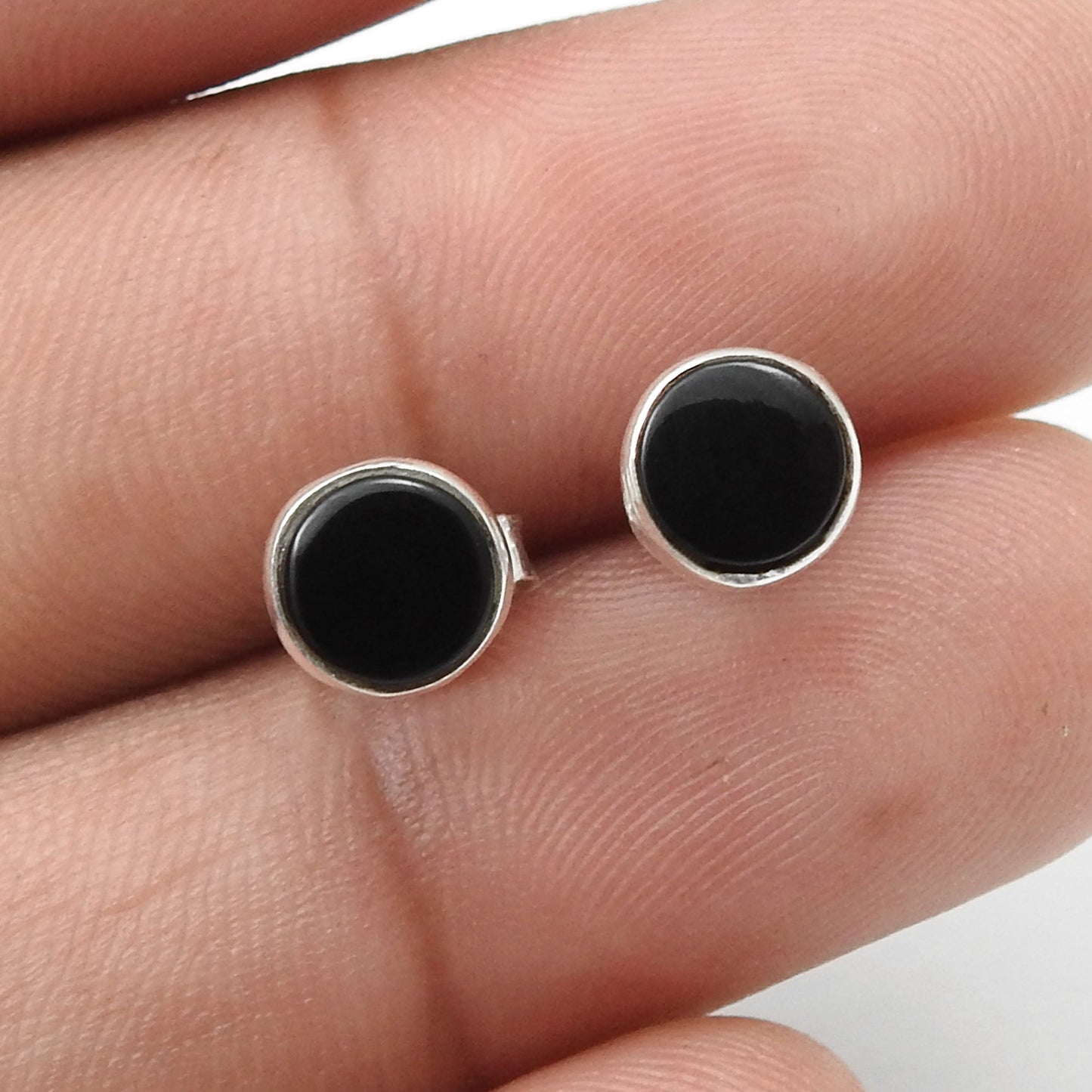 6mm Round Black Onyx Gemstone 925 Sterling Silver Stud Earrings Jewelry