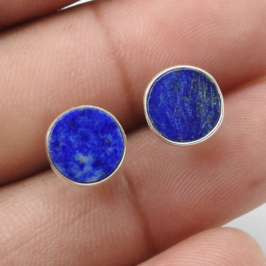 8mm Lapis Lazuli 925 Sterling Silver Handmade Stud Earrings