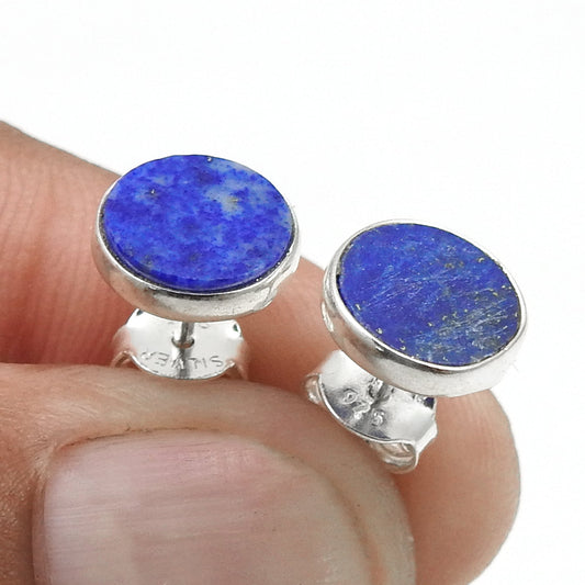 8mm Lapis Lazuli 925 Sterling Silver Handmade Stud Earrings