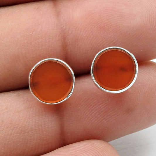 8mm Round Carnelian Gemstone 925 Sterling Silver Stud Earrings Jewelry