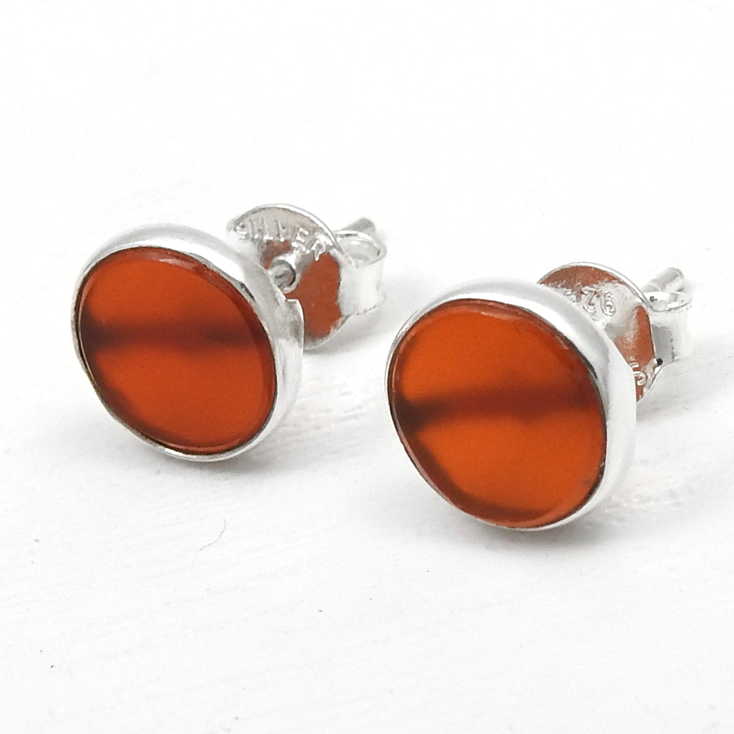 8mm Round Carnelian Gemstone 925 Sterling Silver Stud Earrings Jewelry