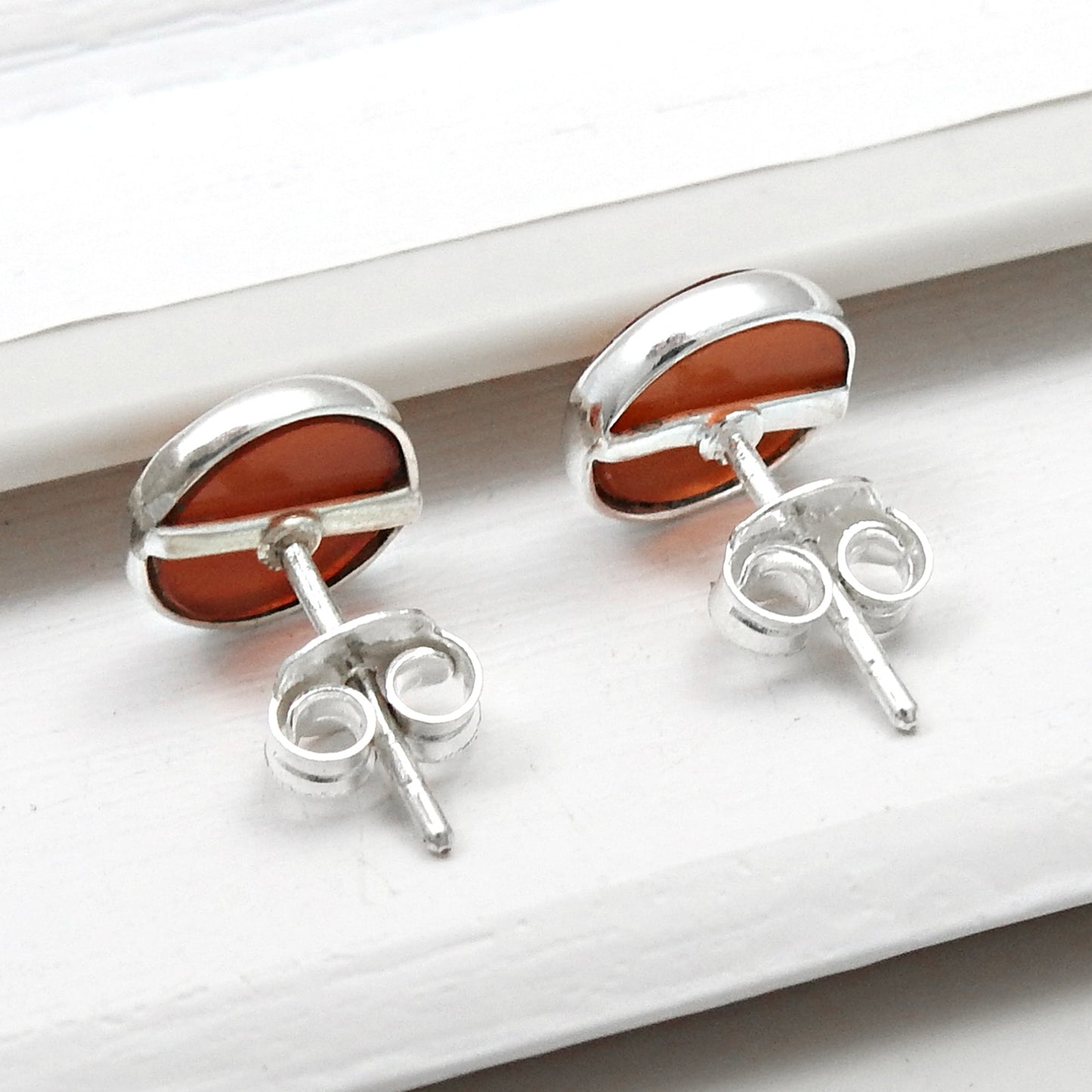 8mm Round Carnelian Gemstone 925 Sterling Silver Stud Earrings Jewelry