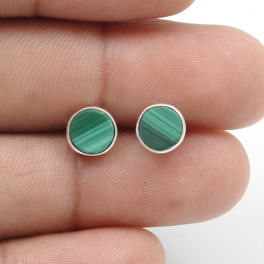 6mm Round Malachite 925 Sterling Silver Trendy Stud Earrings