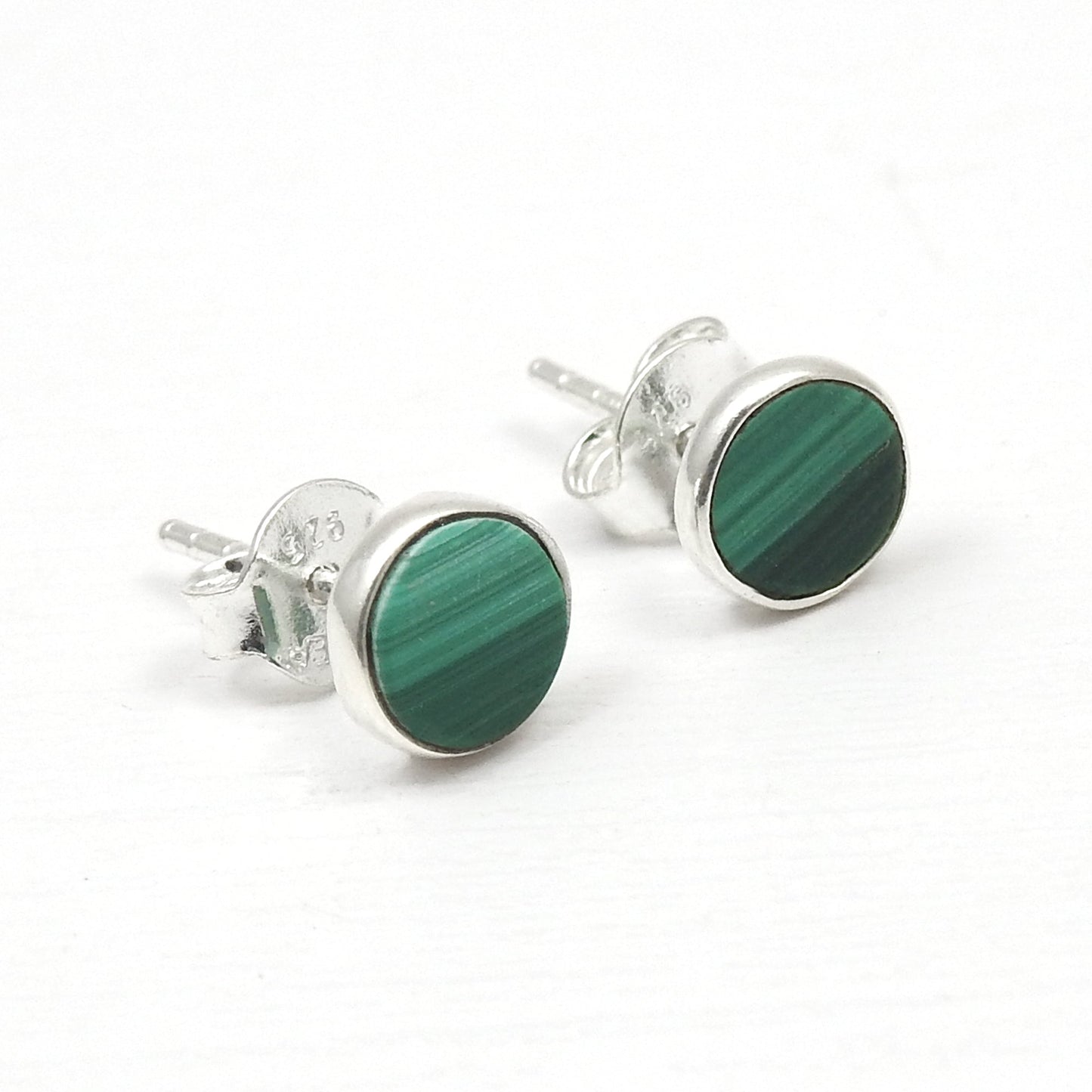 6mm Round Malachite 925 Sterling Silver Trendy Stud Earrings