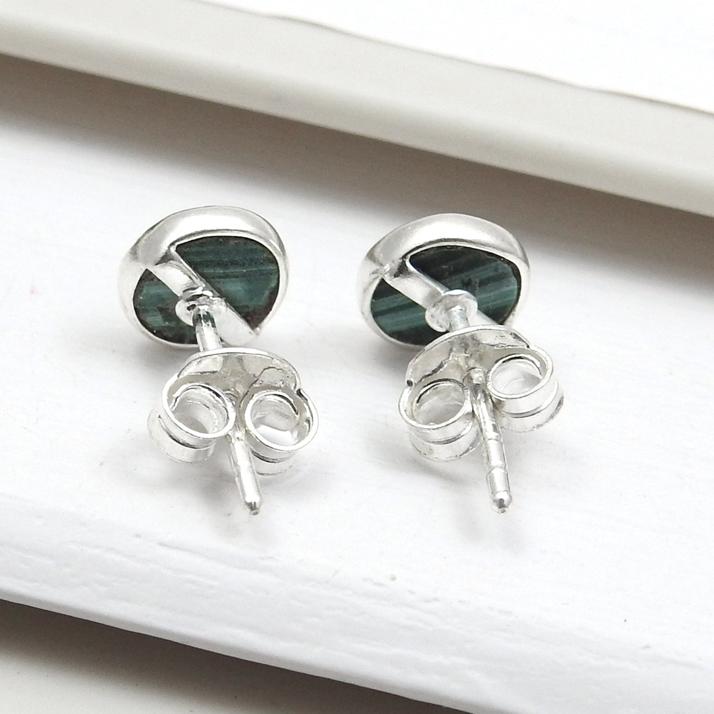 6mm Round Malachite 925 Sterling Silver Trendy Stud Earrings