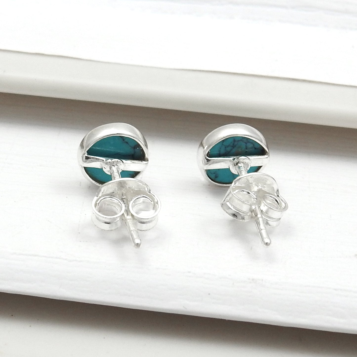 6mm Round Turquoise Gemstone Solid 925 Silver Stud Earrings