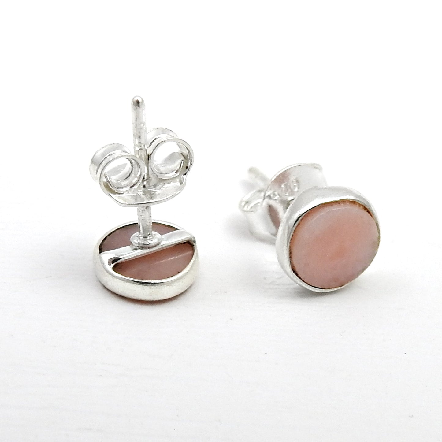 6mm Round Pink Opal 925 Sterling Silver Stud Earrings