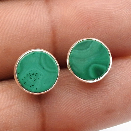 8mm Malachite 925 Sterling Silver Stud Earrings Women Jewelry