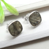 8mm Square Natural Labradorite 925 Sterling Silver Bezel Stud Earrings