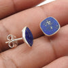 8mm Square Lapis Lazuli Gemstone 925 Silver Handmade Stud Earrings