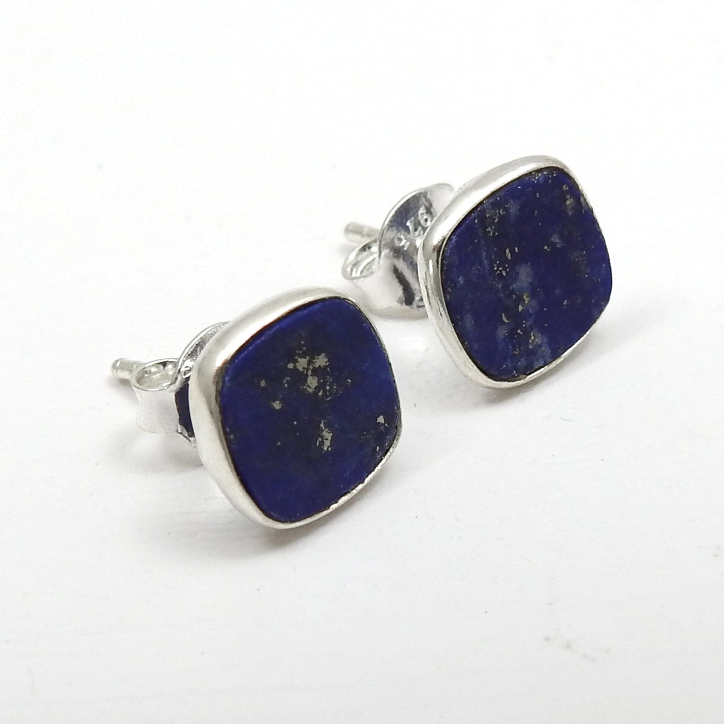 8mm Square Lapis Lazuli Gemstone 925 Silver Handmade Stud Earrings