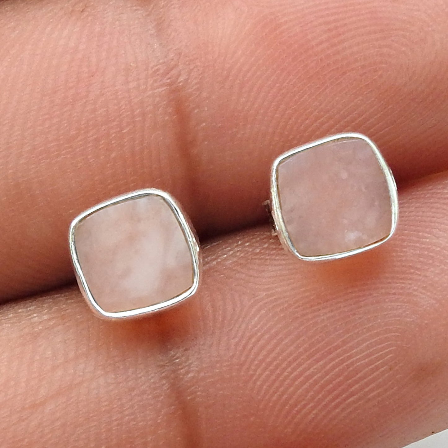 6mm Square Pink Opal 925 Sterling Silver Stud Earrings Women Jewelry