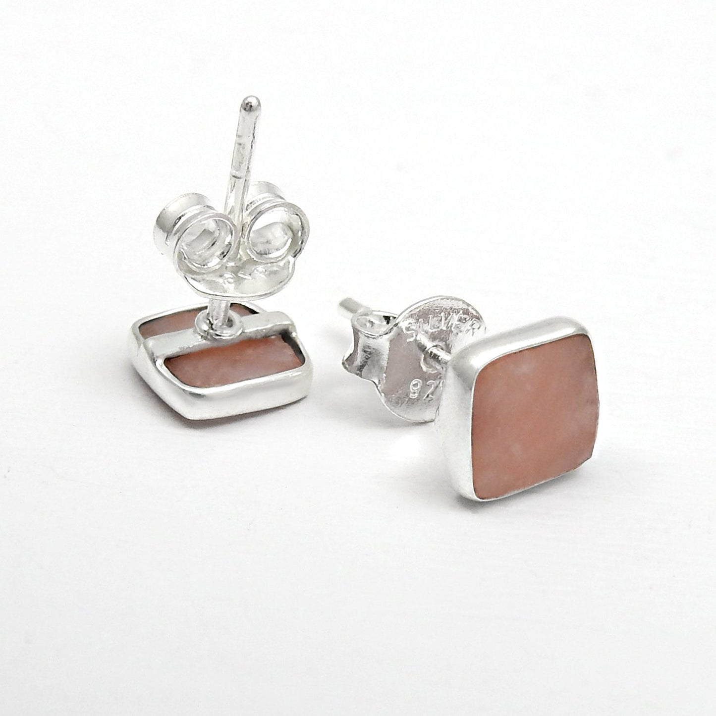 6mm Square Pink Opal 925 Sterling Silver Stud Earrings Women Jewelry