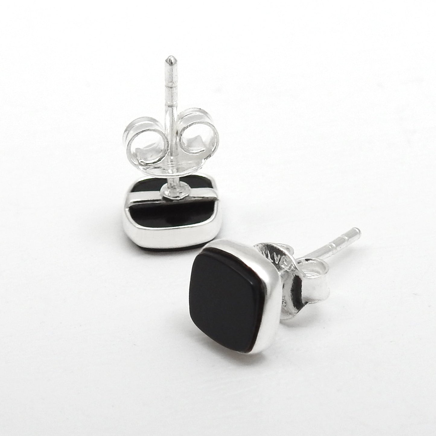 6mm Square Black Onyx 925 Solid Silver Women Bezel Stud Earrings