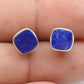 6mm Square Lapis Lazuli Gemstone 925 Sterling Silver Handmade Stud Earrings