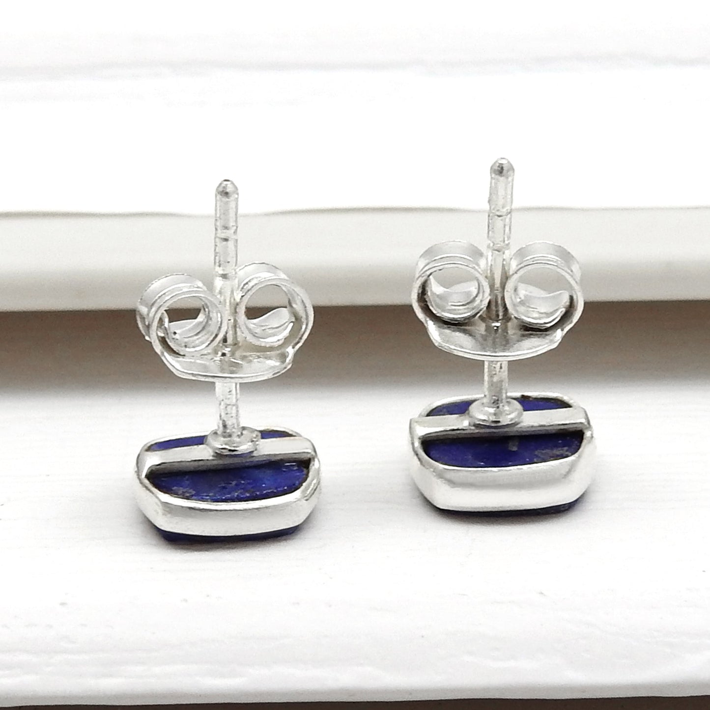 6mm Square Lapis Lazuli Gemstone 925 Sterling Silver Handmade Stud Earrings