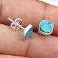 6mm Square Turquoise Gemstone 925 Sterling Silver Bezel Stud Earrings