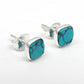 6mm Square Turquoise Gemstone 925 Sterling Silver Bezel Stud Earrings