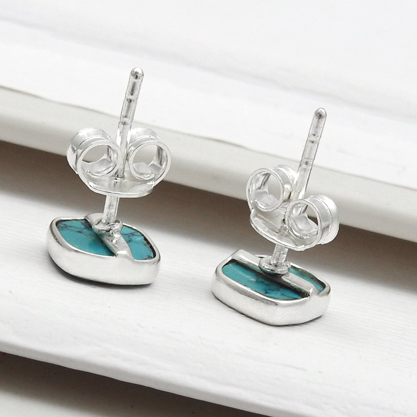 6mm Square Turquoise Gemstone 925 Sterling Silver Bezel Stud Earrings