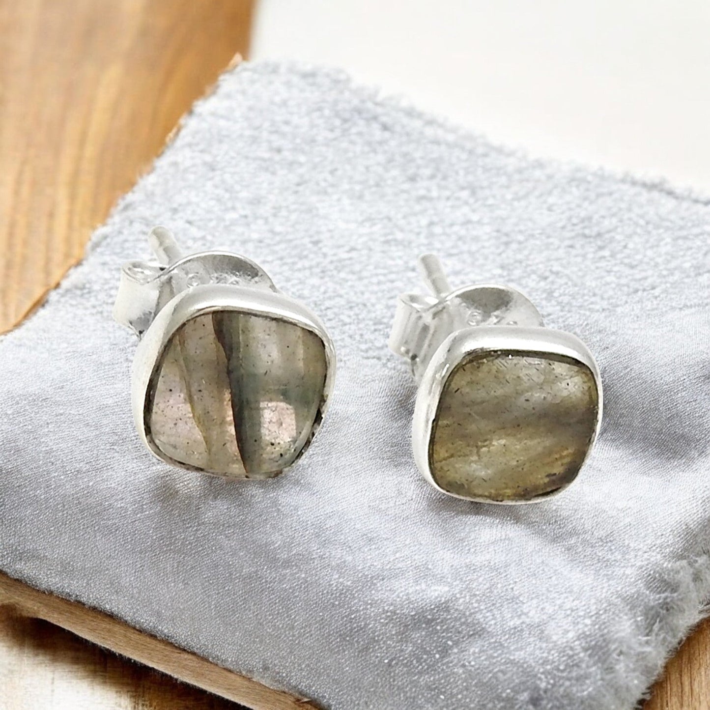 6mm Square Labradorite Gemstone 925 Sterling Silver Stud Earrings