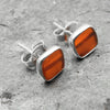 6mm Square Carnelian 925 Sterling Silver Bezel Stud Earrings