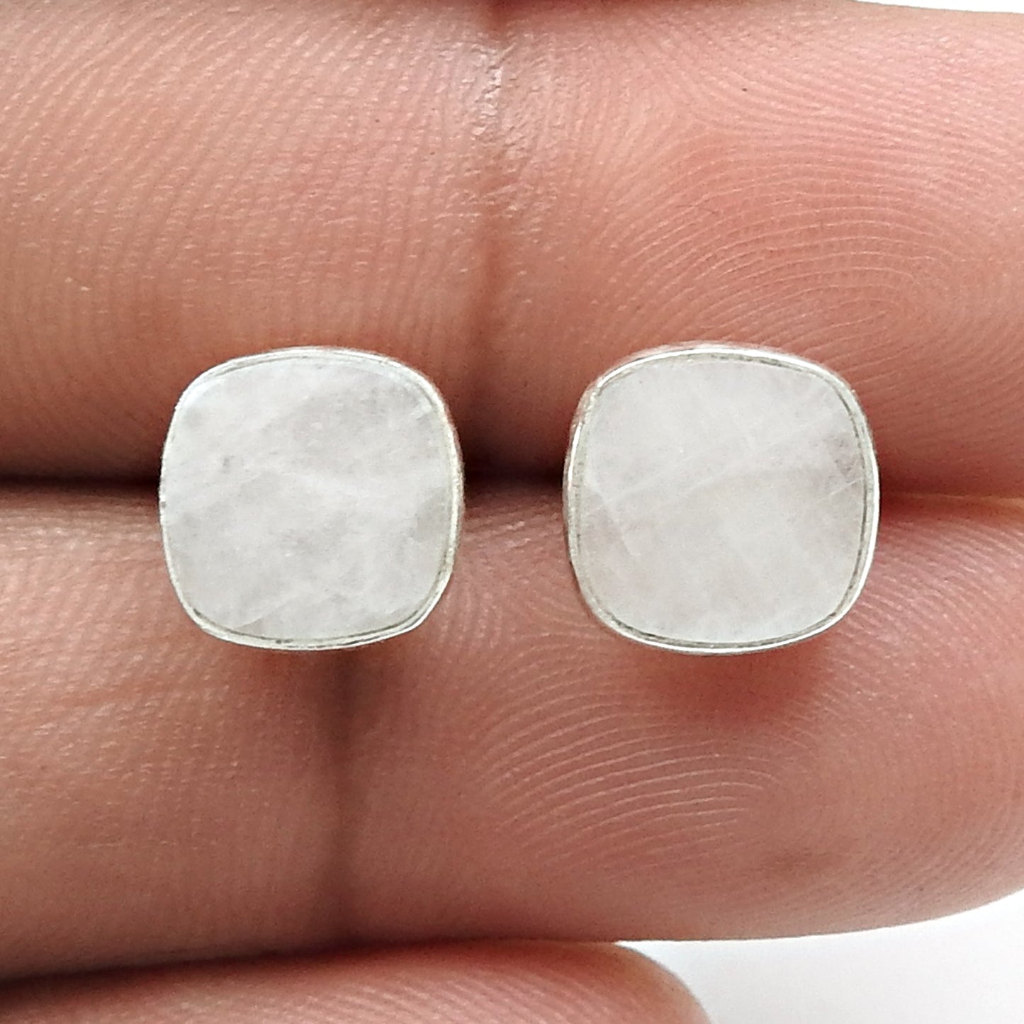 8mm Square Rainbow Moonstone 925 Silver Stud Earrings Handmade Jewelry