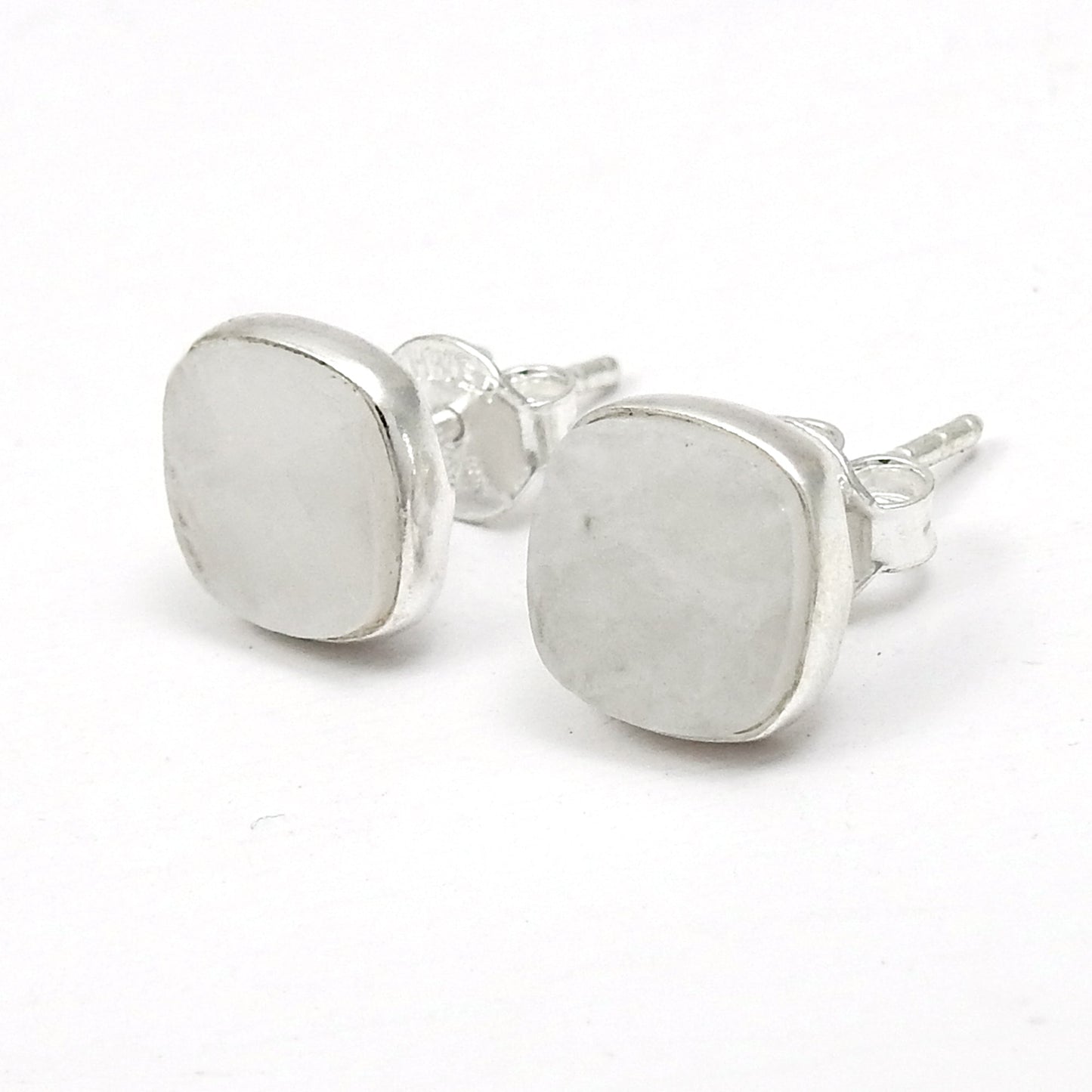 8mm Square Rainbow Moonstone 925 Silver Stud Earrings Handmade Jewelry