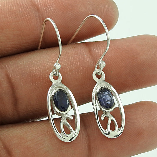 Natural Iolite Gemstone 925 Silver Drop Dangle Boho Earrings For Girls X13