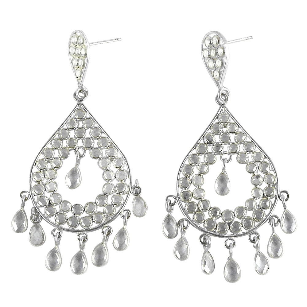 925 Sterling Silver Natural Crystal Chandelier Vintage Bezel Butterfly Earrings