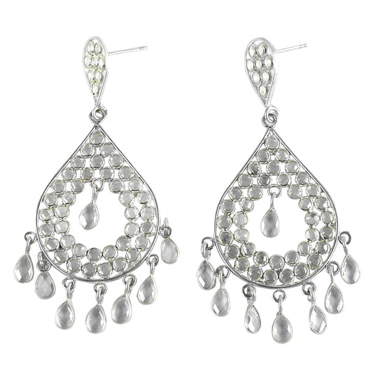 925 Sterling Silver Natural Crystal Chandelier Vintage Bezel Butterfly Earrings