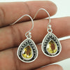 925 Silver Pear Shape Natural Citrine Decorated Bohemian Earrings Woman Gift A14