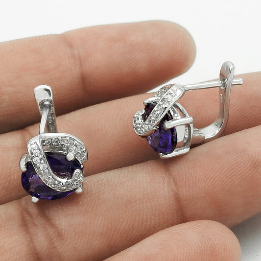 Amethyst CZ Gemstone Earrings 925 Sterling Silver Stylish Jewelry