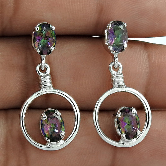 Natural Mystic Topaz Drop Dangle Vintage Earrings 925 Silver For Girls I15