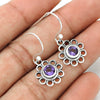 Natural Amethyst Gemstone Drop Dangle Flower Purple Earrings 925 Silver N15