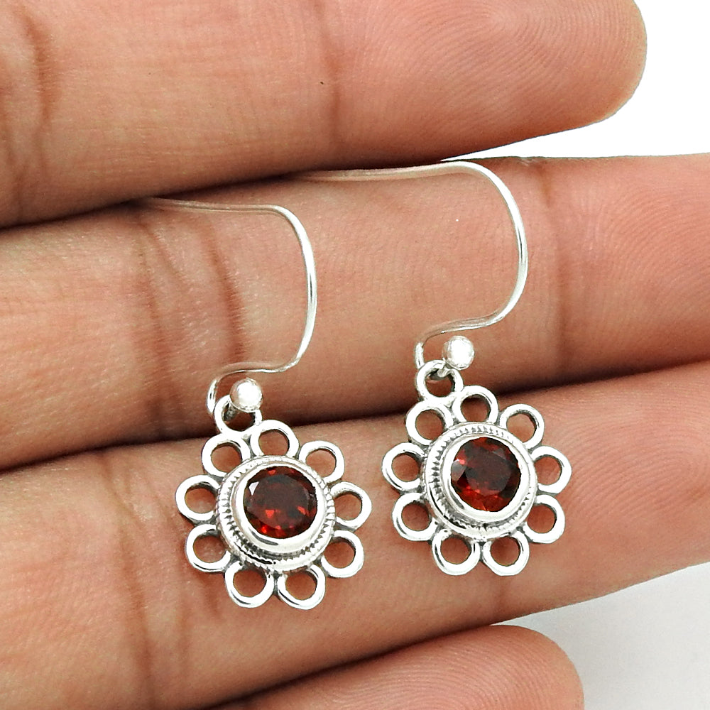 Natural Garnet Gemstone Drop Dangle Flower Earrings 925 Silver For Women B30