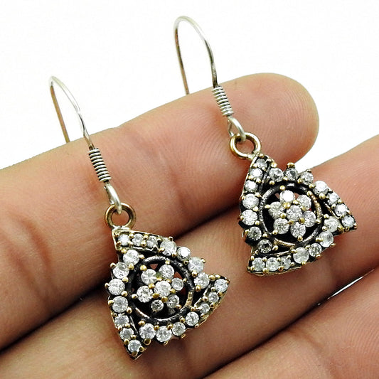 925 Silver Cubic Zirconia Dangle Gold Plated Earrings S6