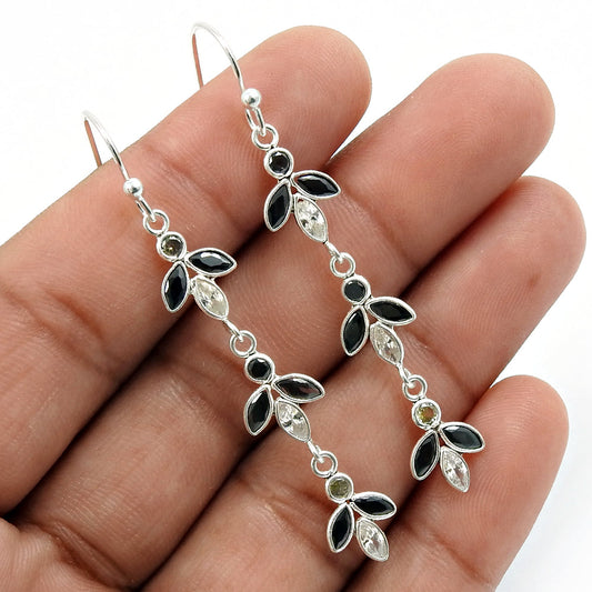 Drop Dangle Bohemian Earrings 925 Silver Natural Cubic Zirconia M16