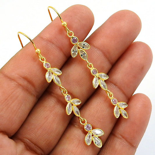 Natural Cubic Zirconia Drop Dangle Boho Earrings 925 Silver For Girls P16