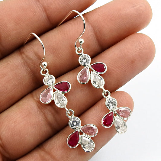 Natural Cubic Zirconia Gemstone Drop Dangle Boho Earrings 925 Silver R16