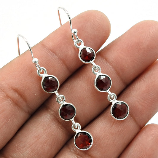 Natural Garnet Gemstone 925 Silver Drop Dangle Ethnic Earrings For Women A17