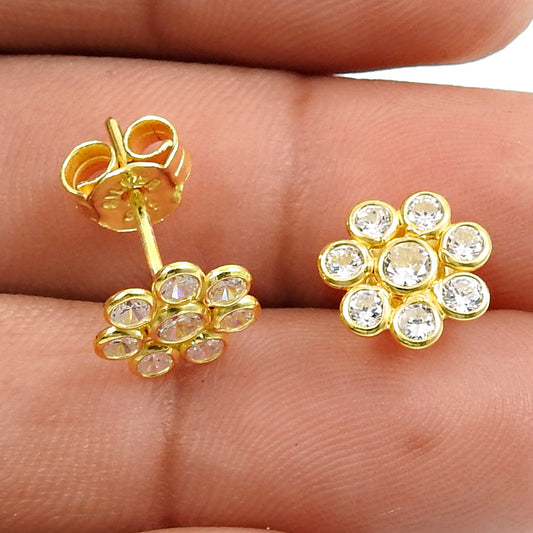 Woman Gift Natural Cubic Zirconia Stud Gold Plated Earrings 925 Silver P80