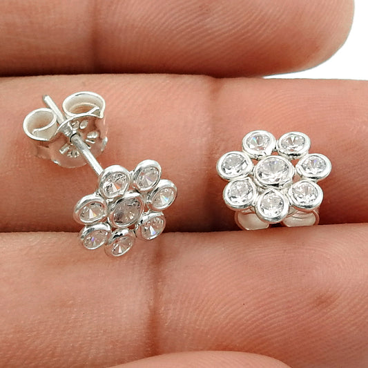 Gift For Her Natural Cubic Zirconia Stud Tribal Earrings 925 Silver D58