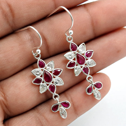 Natural Cubic Zirconia 925 Silver Drop Dangle Ethnic Earrings For Girls N17