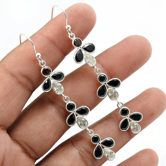 Natural Cubic Zirconia Drop Dangle Bohemian Black Earrings 925 Silver T17